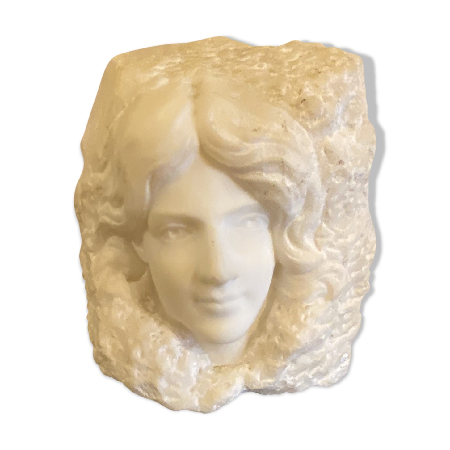 Sculpture visage de femme dans bloc en marbre 1900