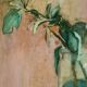 Oil painting on cardboard honeysuckle branch