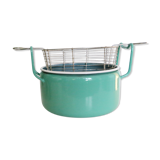 Enamelled metal fryer, pale green, vintage