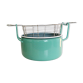 Enamelled metal fryer, pale green, vintage