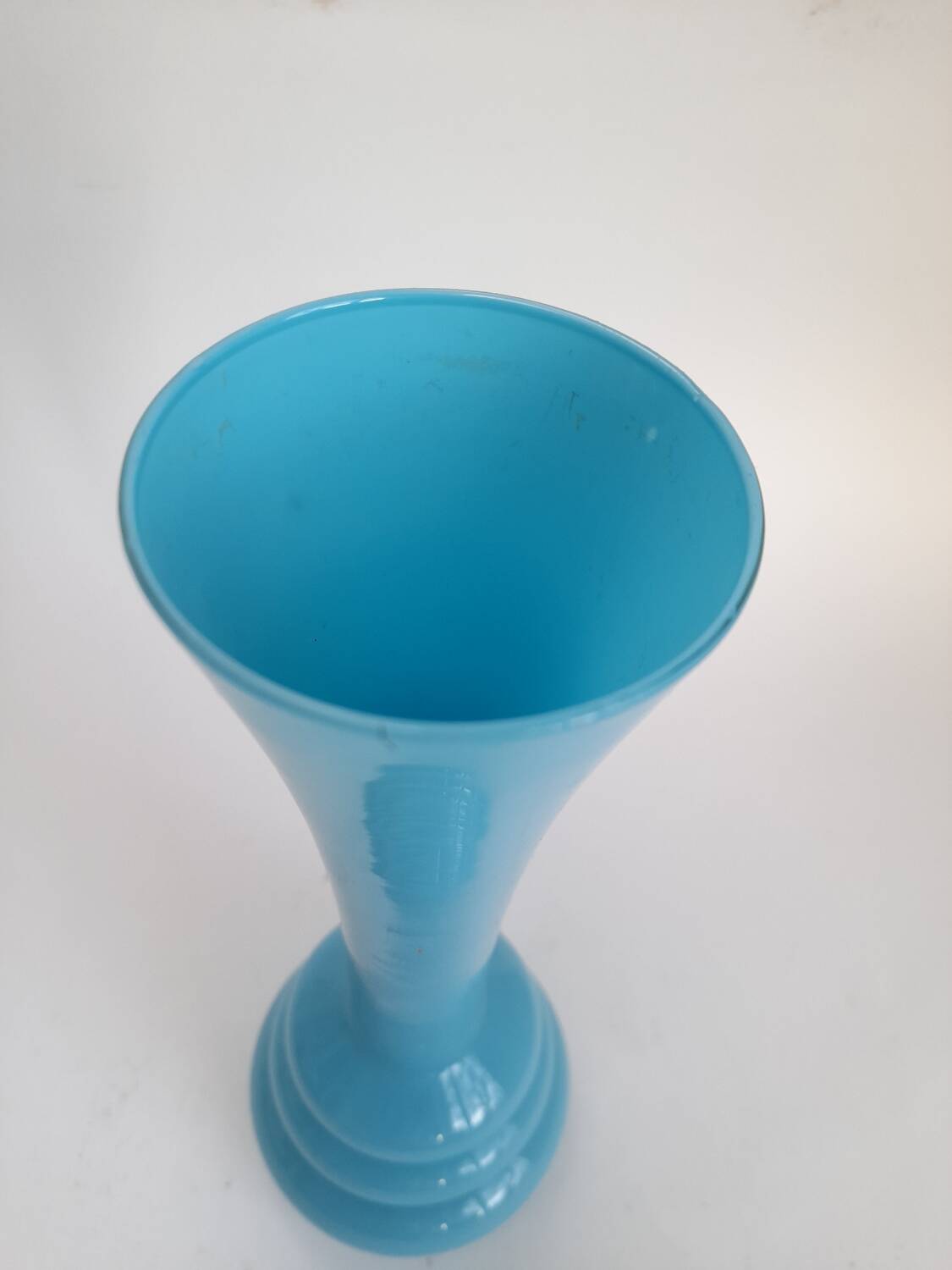 Blue opaline vase with space age rings