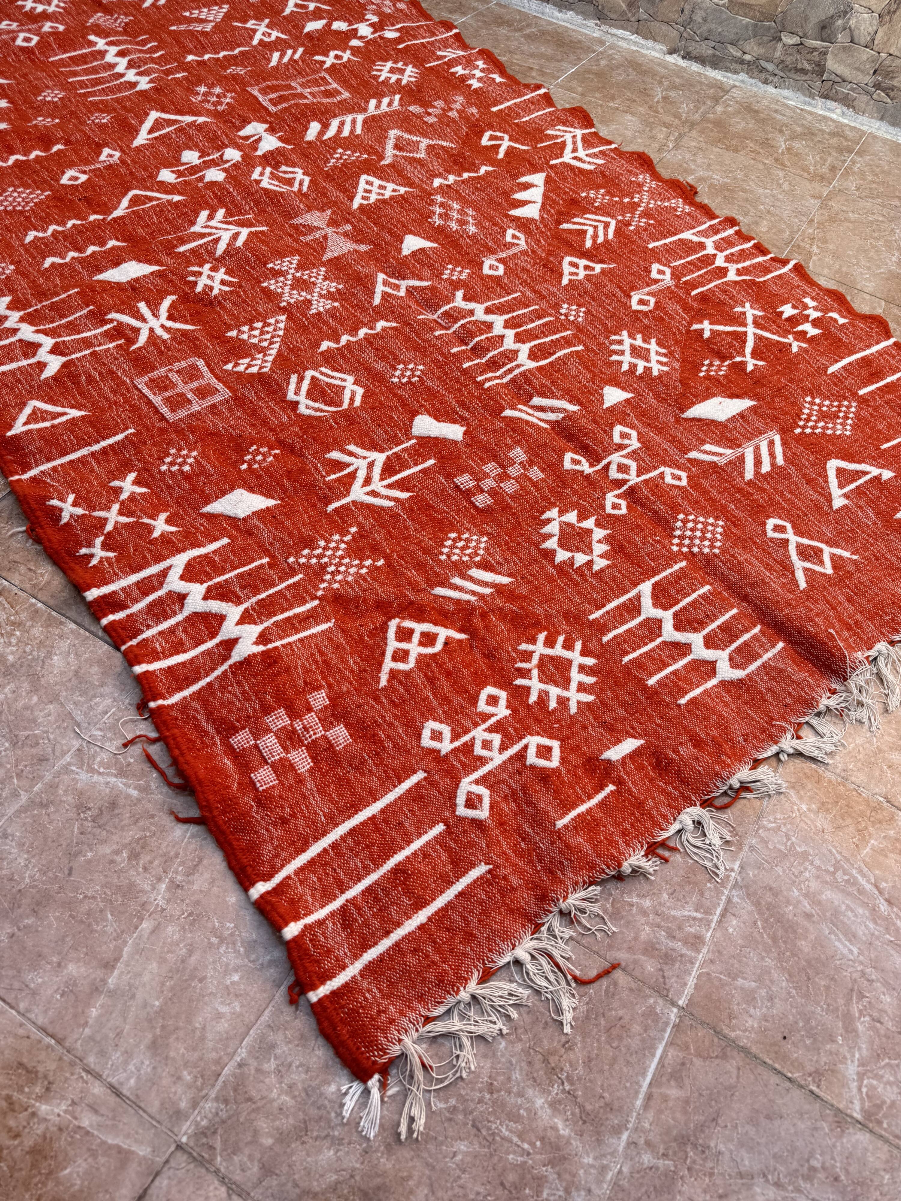 Handmade wool Berber rug – Bohemian orange Moroccan kilim
