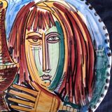 Cubist decorative plate, girl with pitcher, signed Savioli
