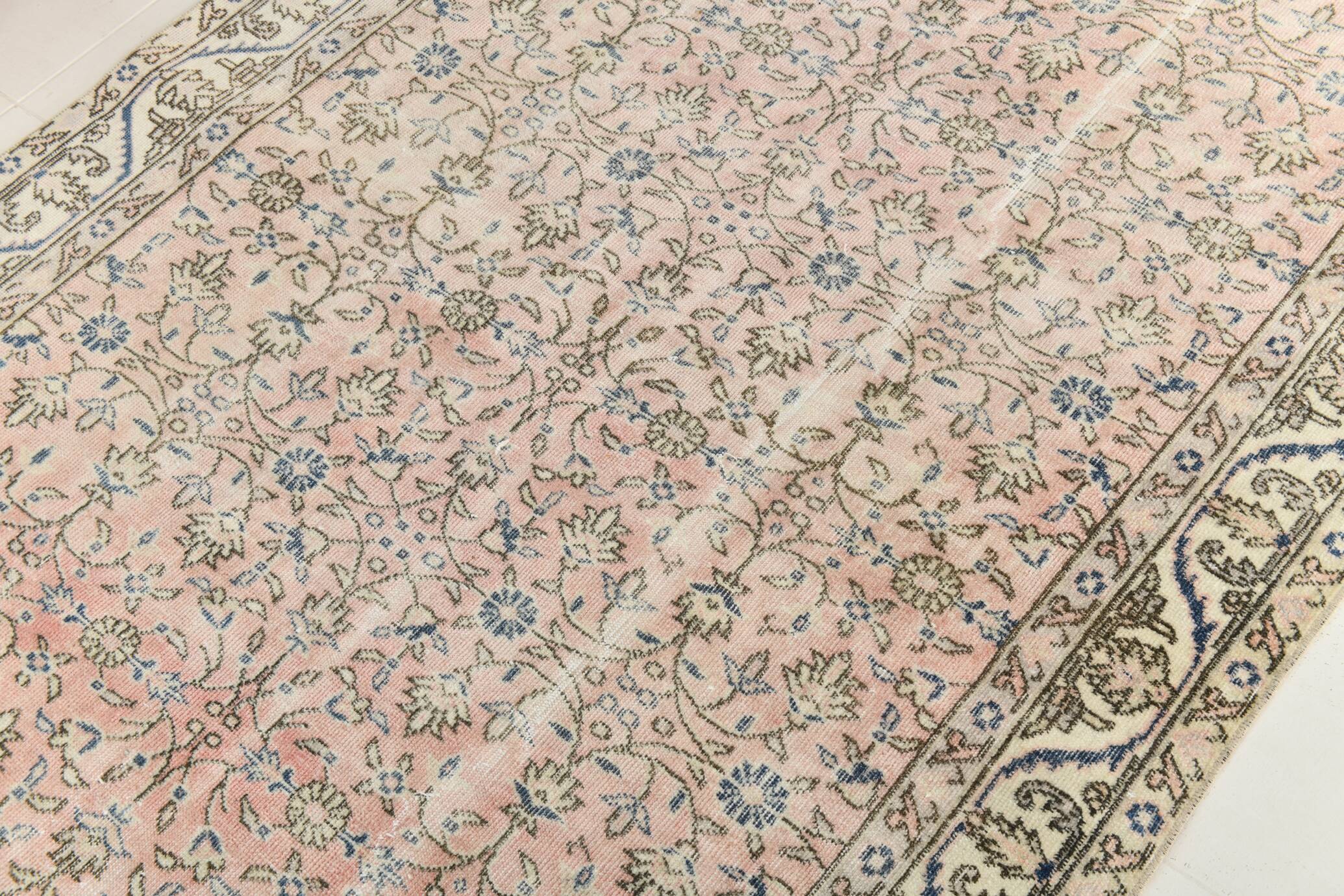 Light Pink & Blue Floral Turkish Vintage Rug, 155x248Cm