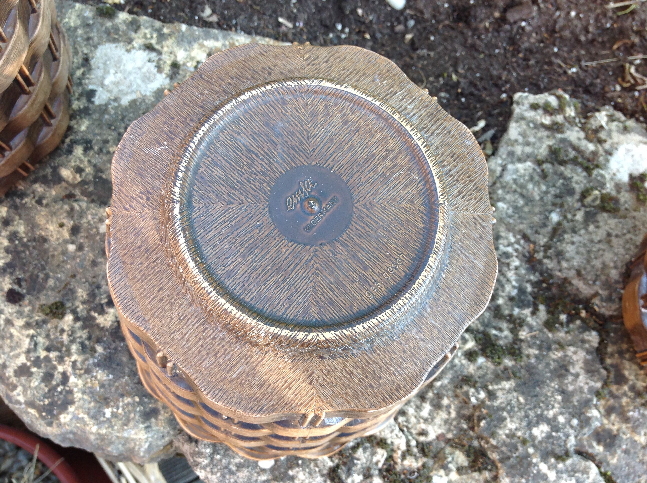 Suite of three cache pots imitation wicker braided by Emsa / vintage 60s-70s