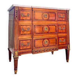 Commode With Projection In Cube Marquetry From Louis XVI XVIII Eme Century