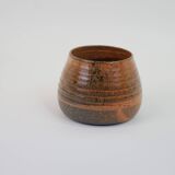 Small orange and brown turned ceramic pot
