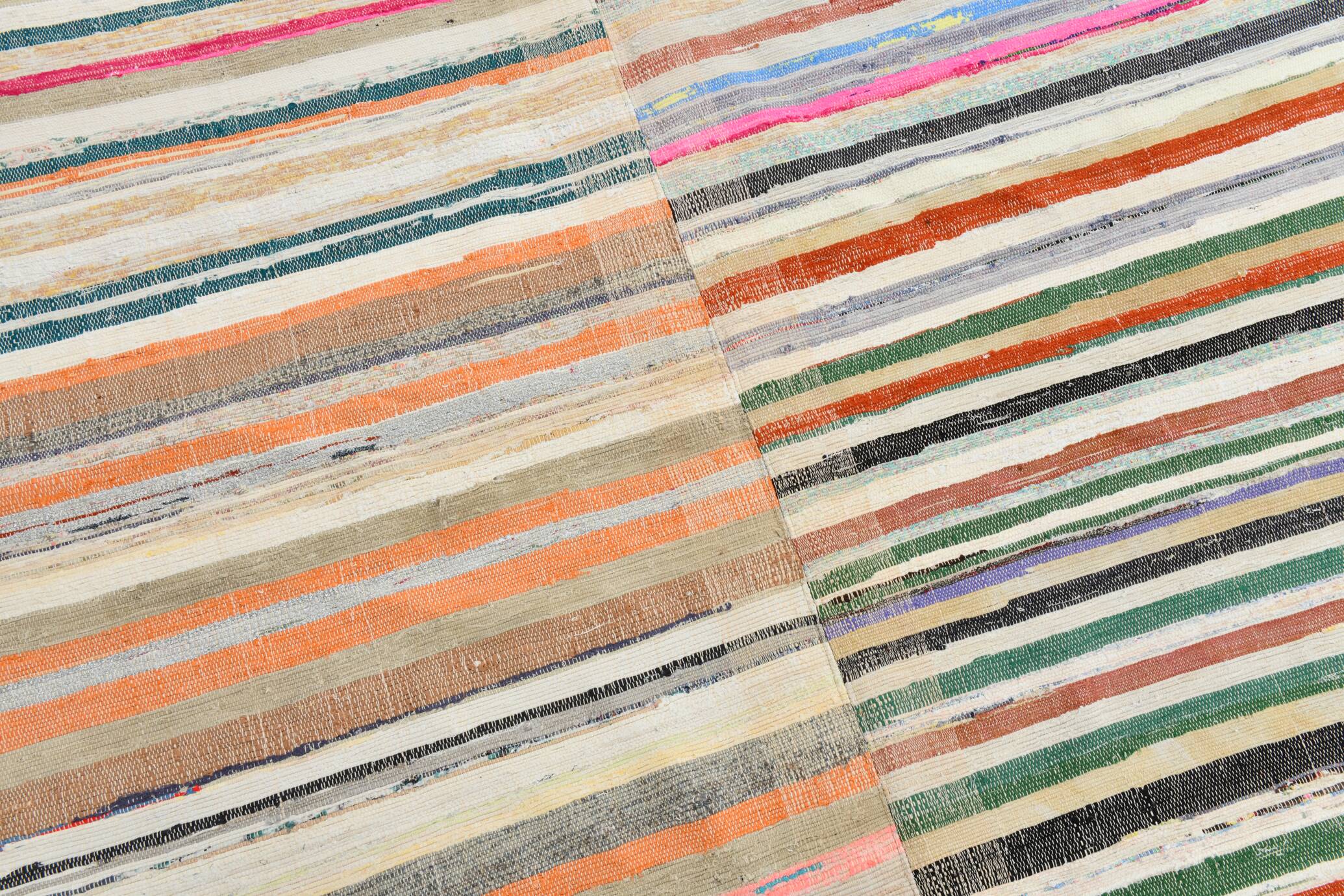 7x9 Mid Century Modern Handmade Striped Vintage Kilim Rug, 184x271Cm