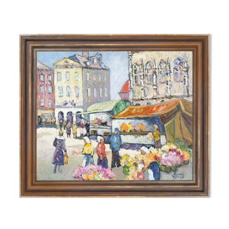 Tableau 'Market day' de Robert Sydney Rendle Wood britannique 1895 - 1987