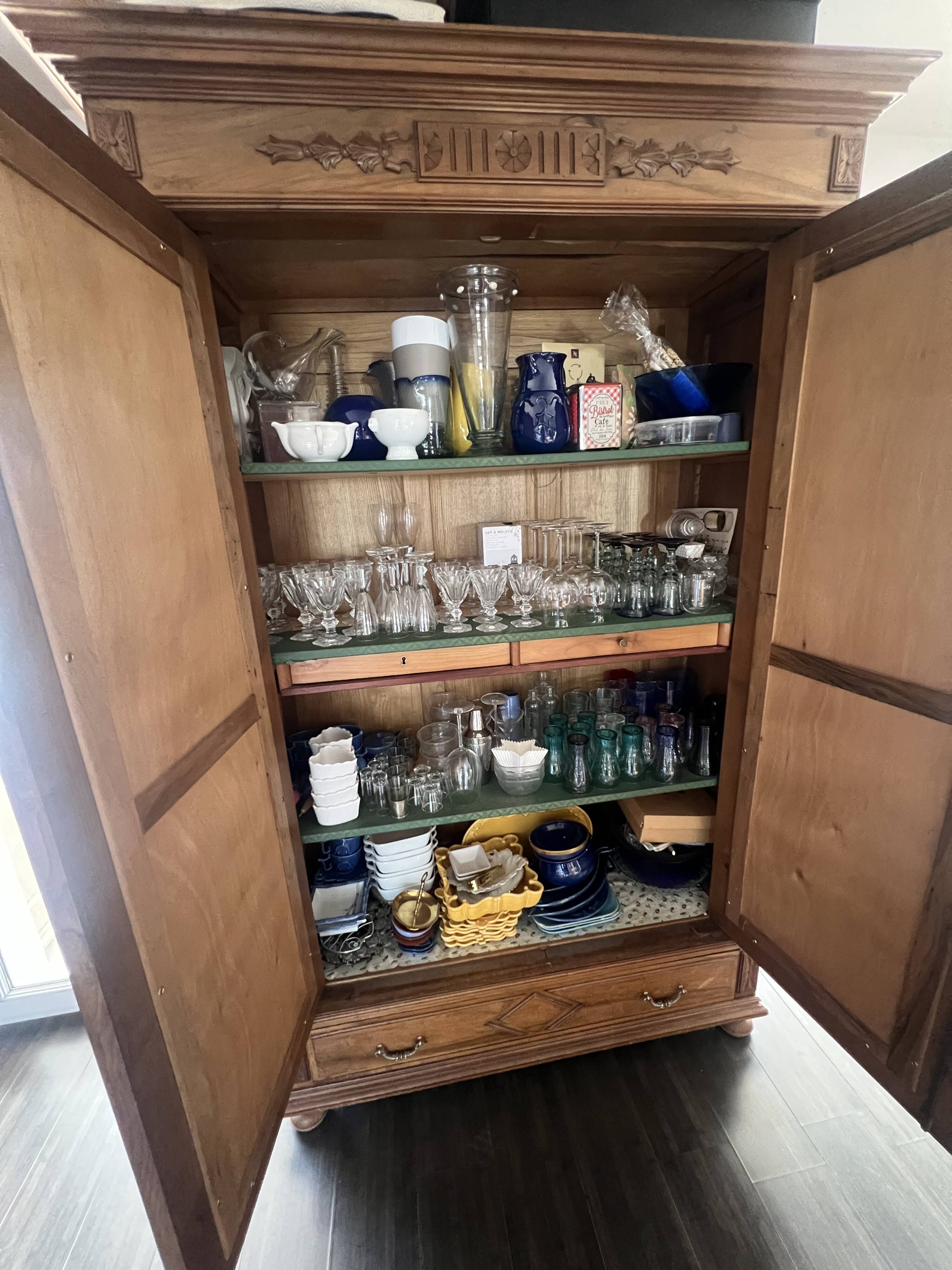 Walnut wardrobe with mirror doors.
