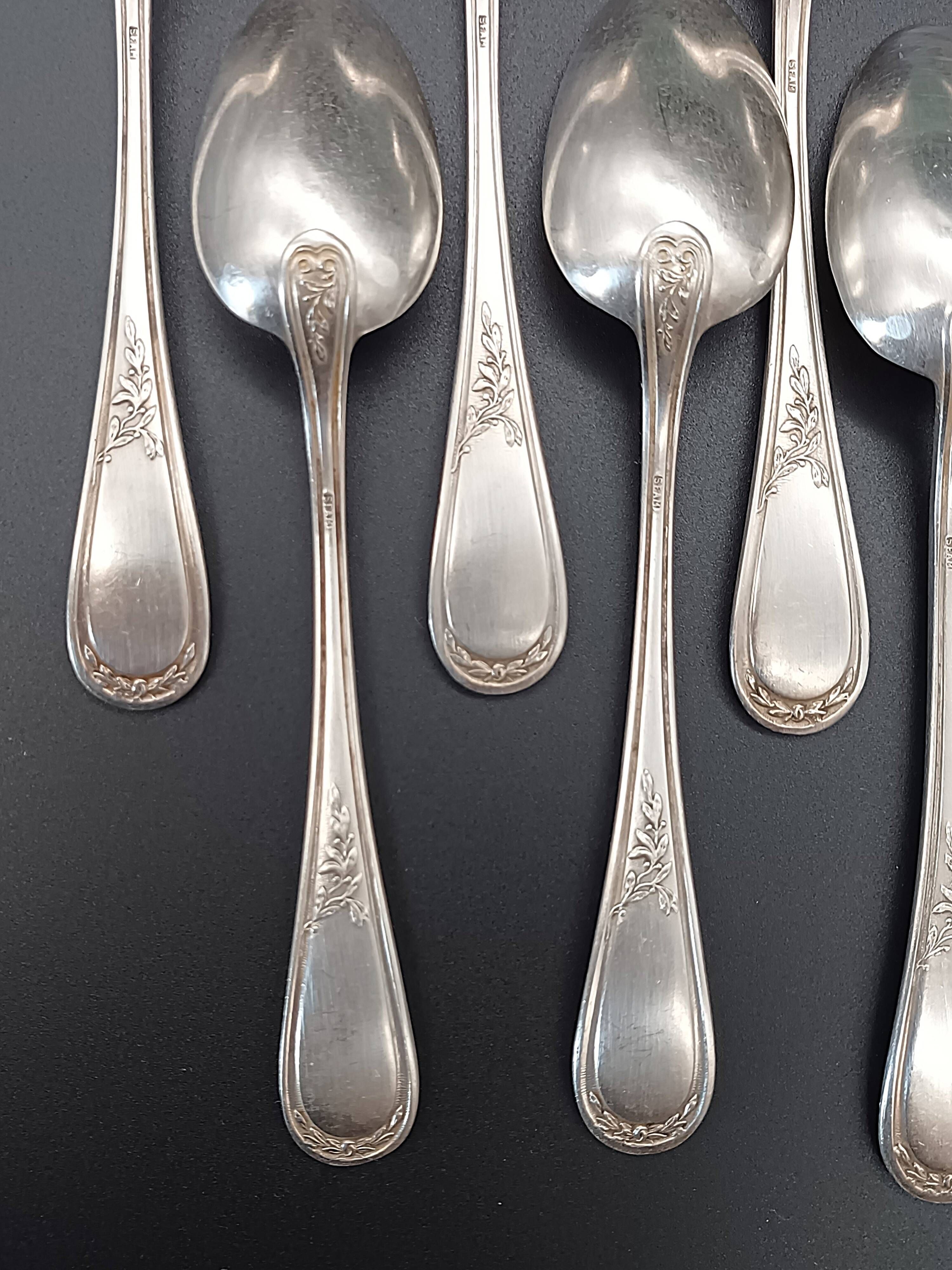 Box of 12 silver-plated metal teaspoons SFAM - Art Nouveau design (14.5)
