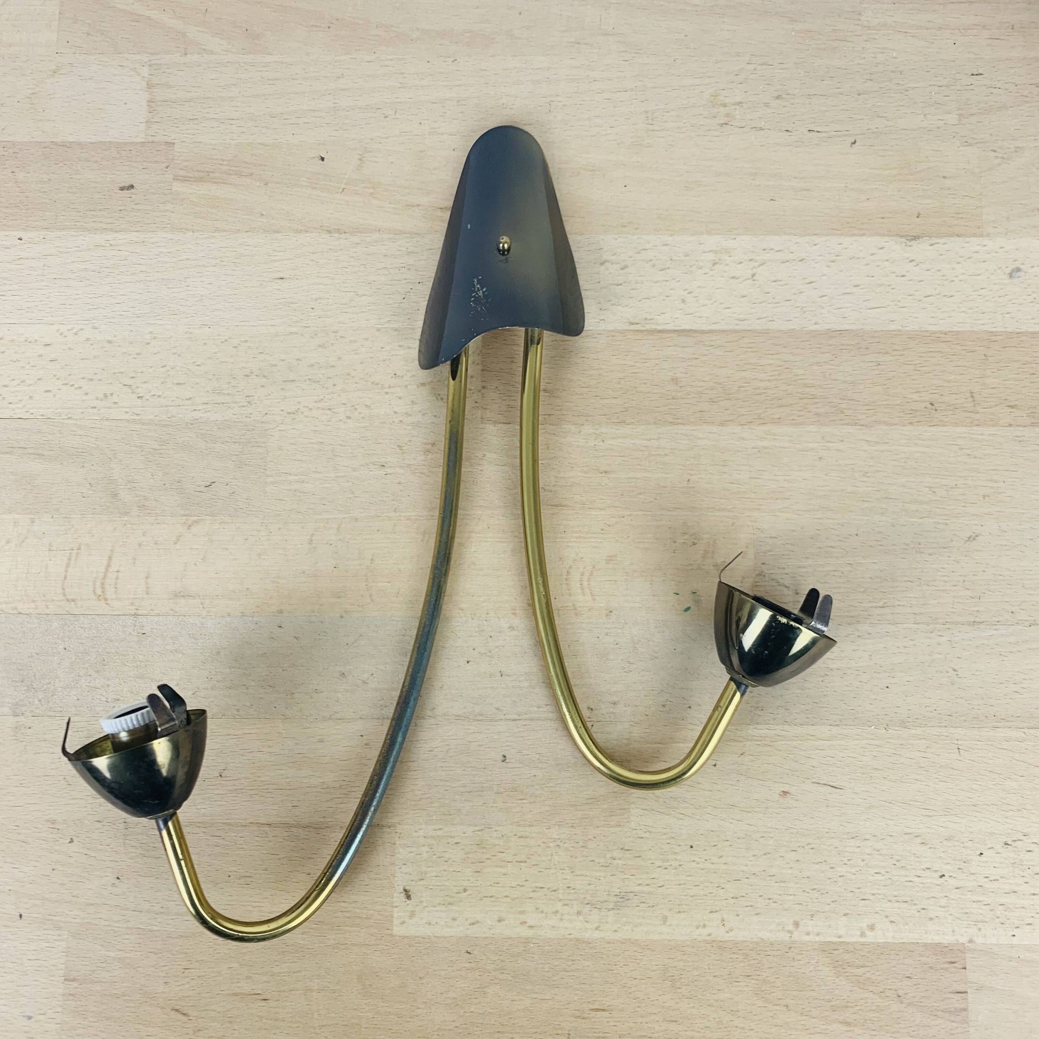 Double gold metal wall lamp and glass tulips, 1950s