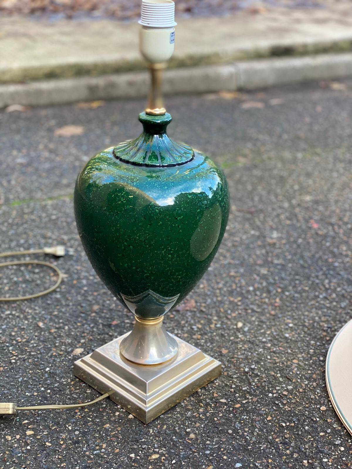 1960s lamp in green lacquered ceramic