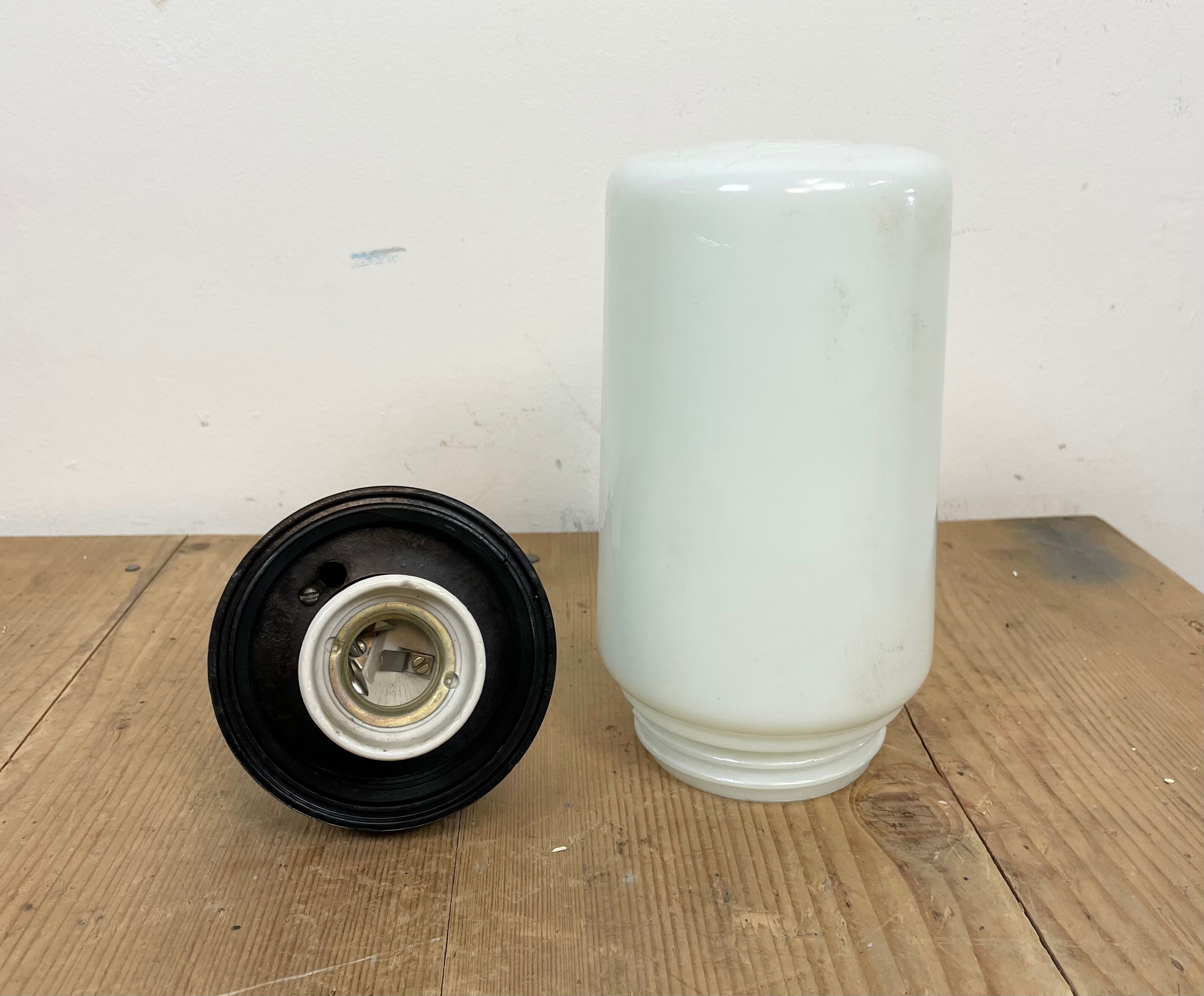 Industrial Bakelite Pendant Light with Milk Glass, 1970s