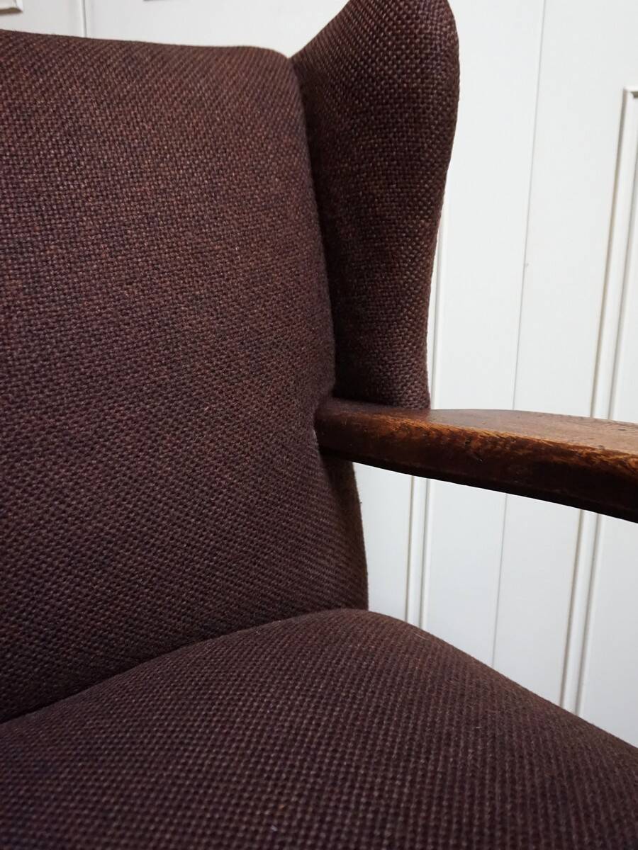 Mid-Century Brutalist Wing Armchair in the manner of Charles Dudouyt, 1950s