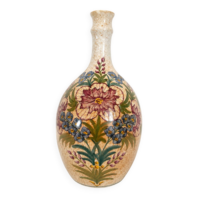 Magnifique vase vintage signé Simon-D – Céramique émaillée à décor flo