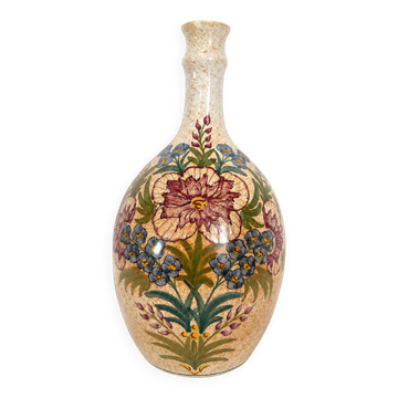 Magnifique vase vintage signé Simon-D – Céramique émaillée à décor flo