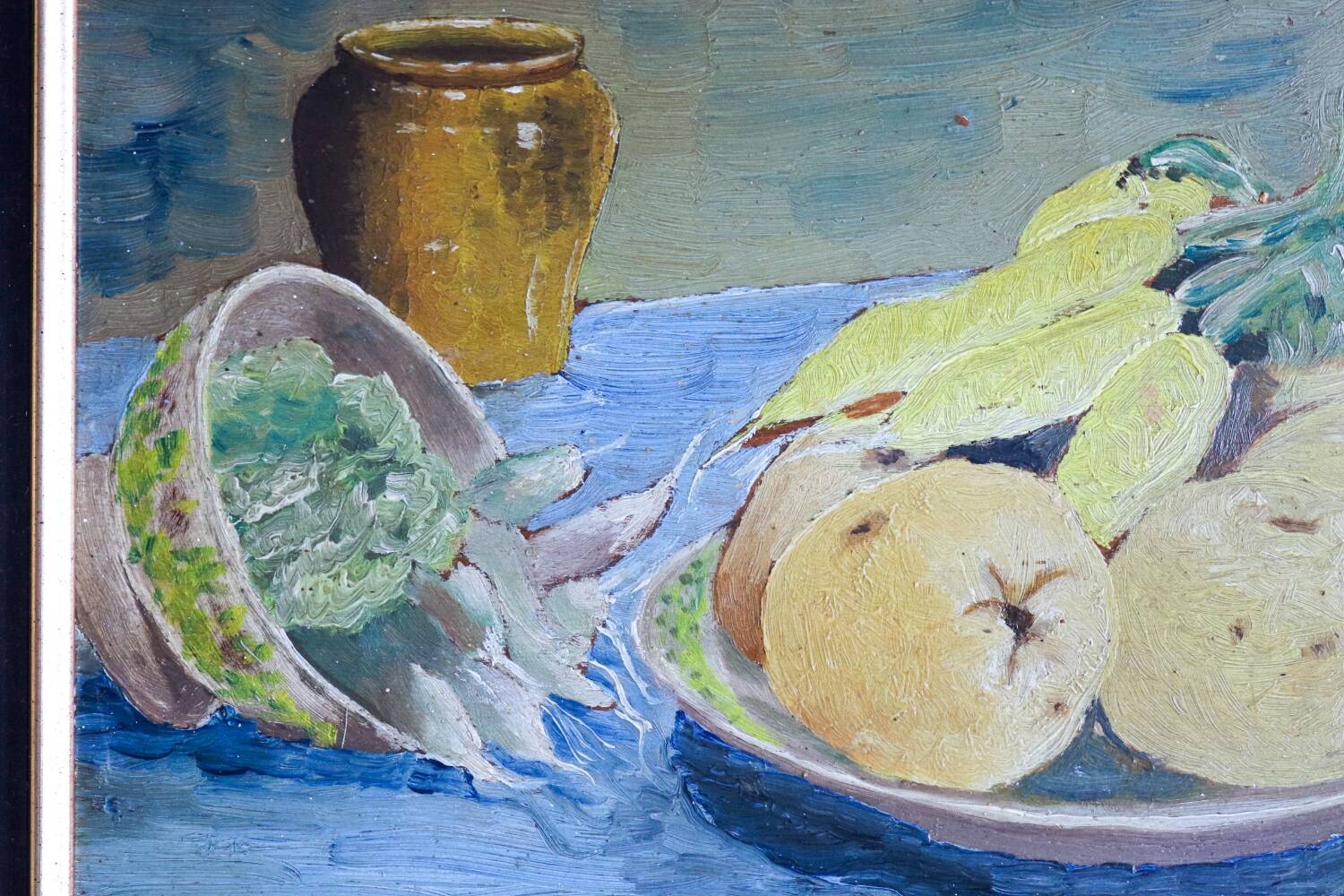 Oil on panel old still life vegetables