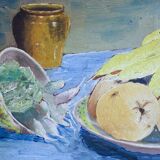 Oil on panel old still life vegetables