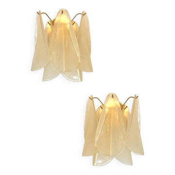 Contemporary Modern Sanded Champagne "Rondini" Murano Wall Sconces- Set of