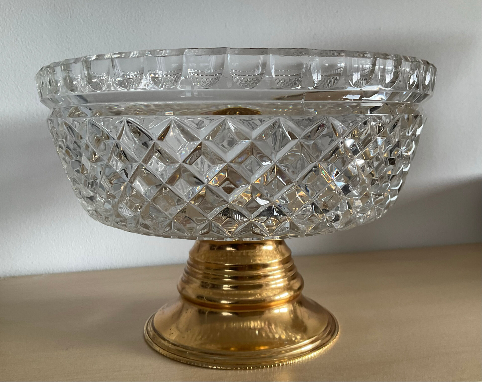 Vintage crystal and brass footed bowl