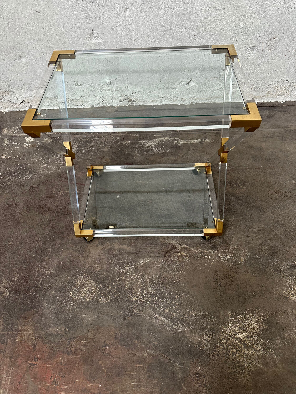 Serving cart or trolley in altuglass and brass