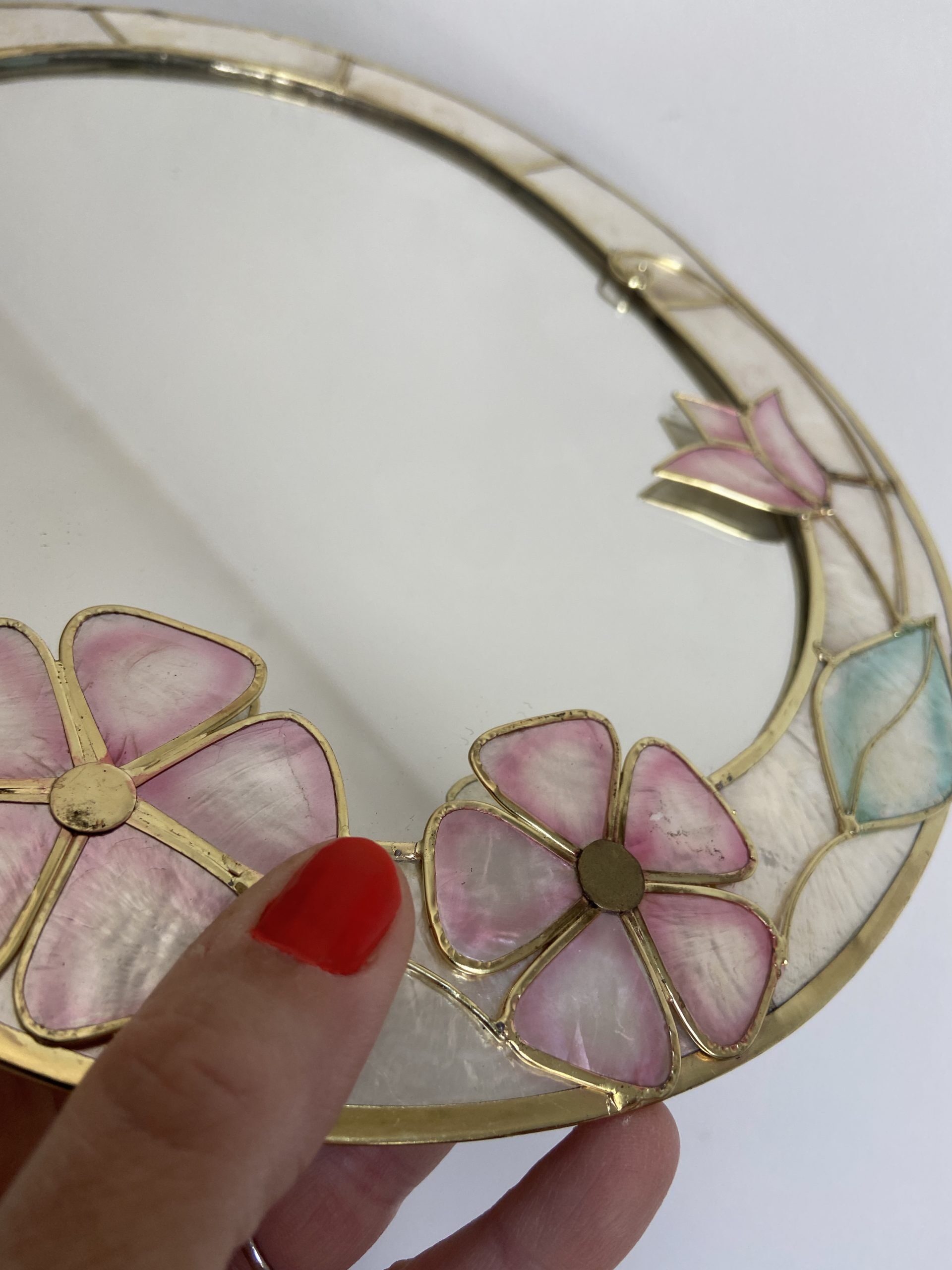 Vintage mirror in real mother-of-pearl and brass