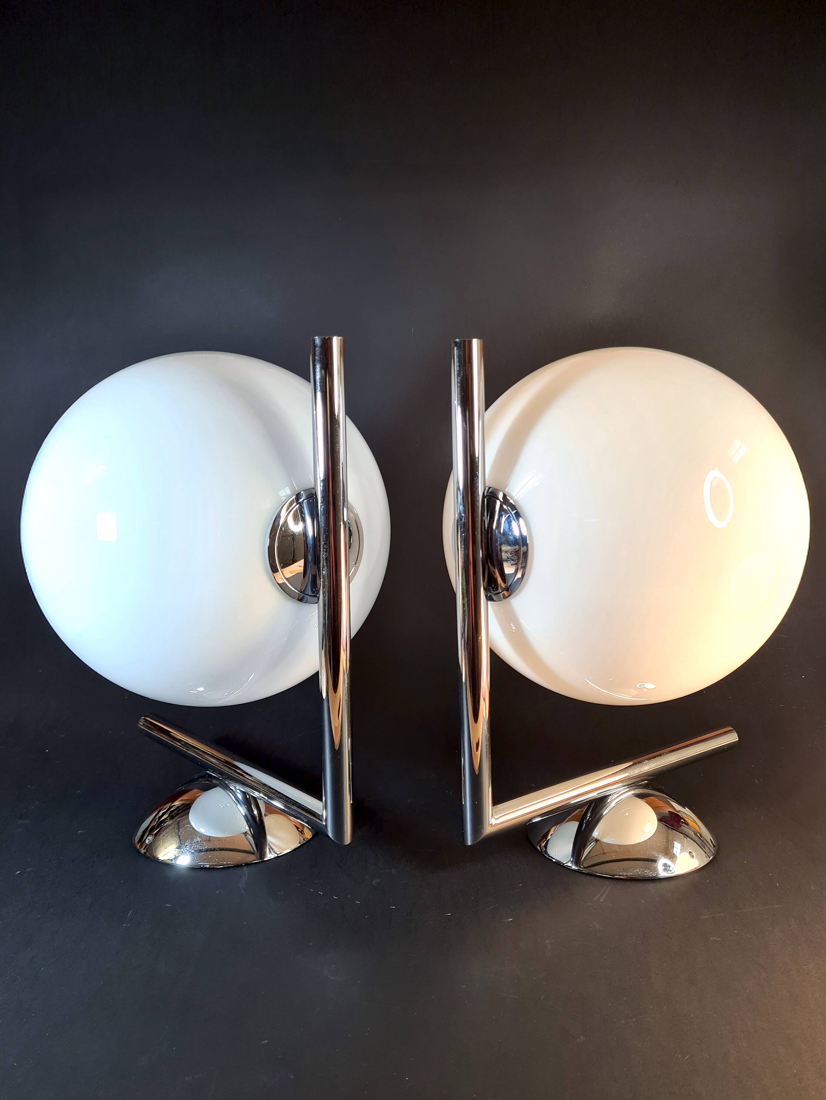 Pair of FLOS IC Lights C/W2 Wall Lights – Chrome & Globe Ø30 – Blown Glass