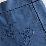 Taie d'oreiller ancienne en coton bleu nocturne