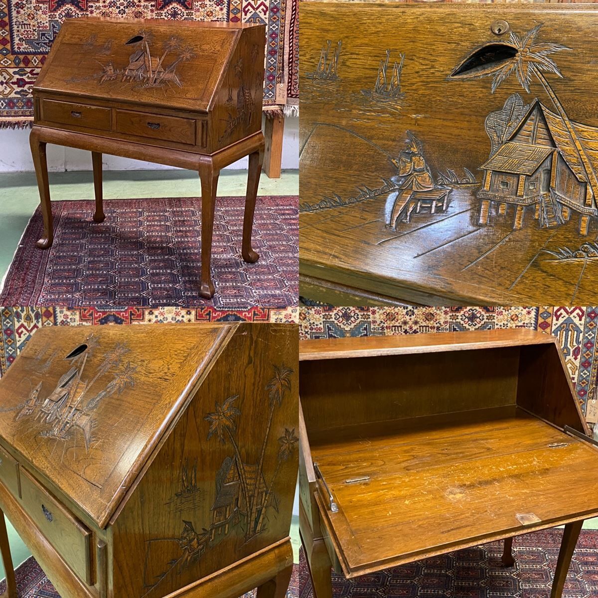 Asian-style teak secretary, 1970s manufacturing