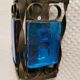 Wall lamps made of black cast iron and handmade thick pressed blue glass