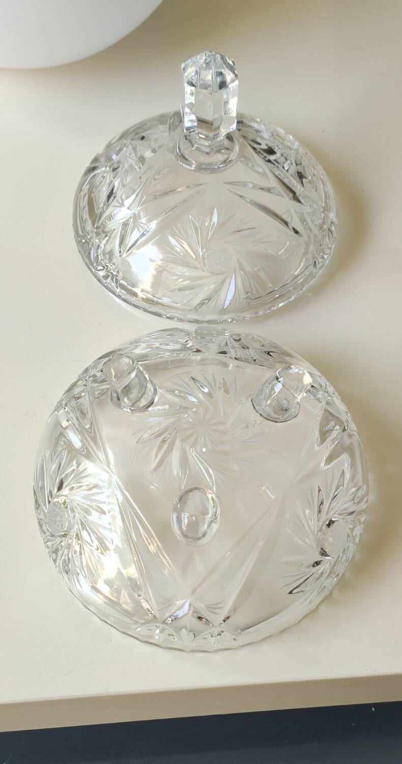 Bohemian cut crystal candy dish. Sophisticated star motifs.
