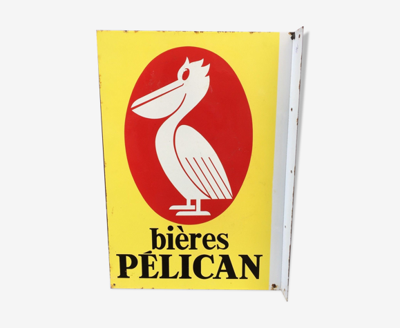 Ancienne plaque émaillée double face "Bières pelican" | Selency