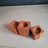 Vintage teak candlestick trio