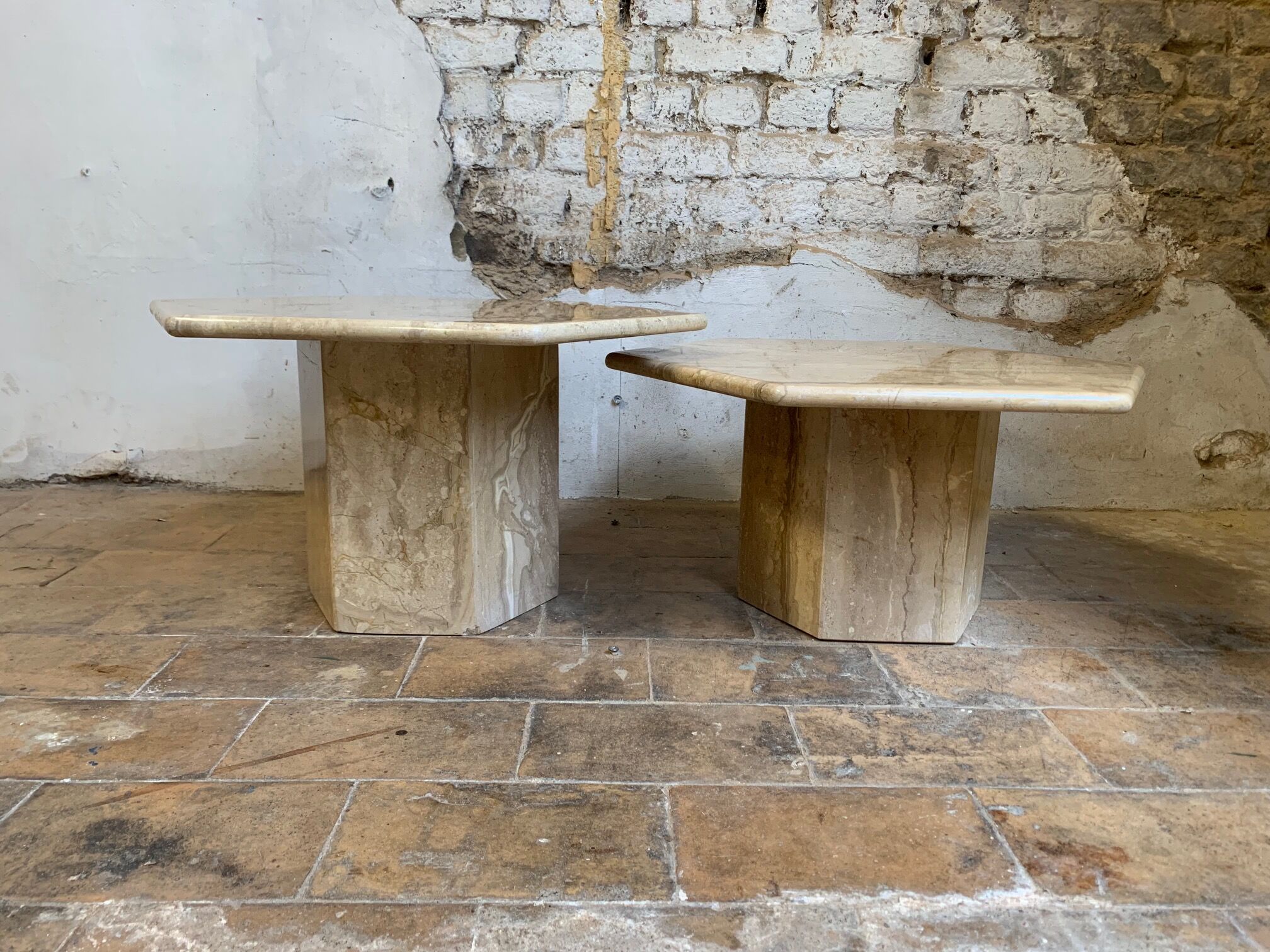 Vintage travertine coffee table duo
