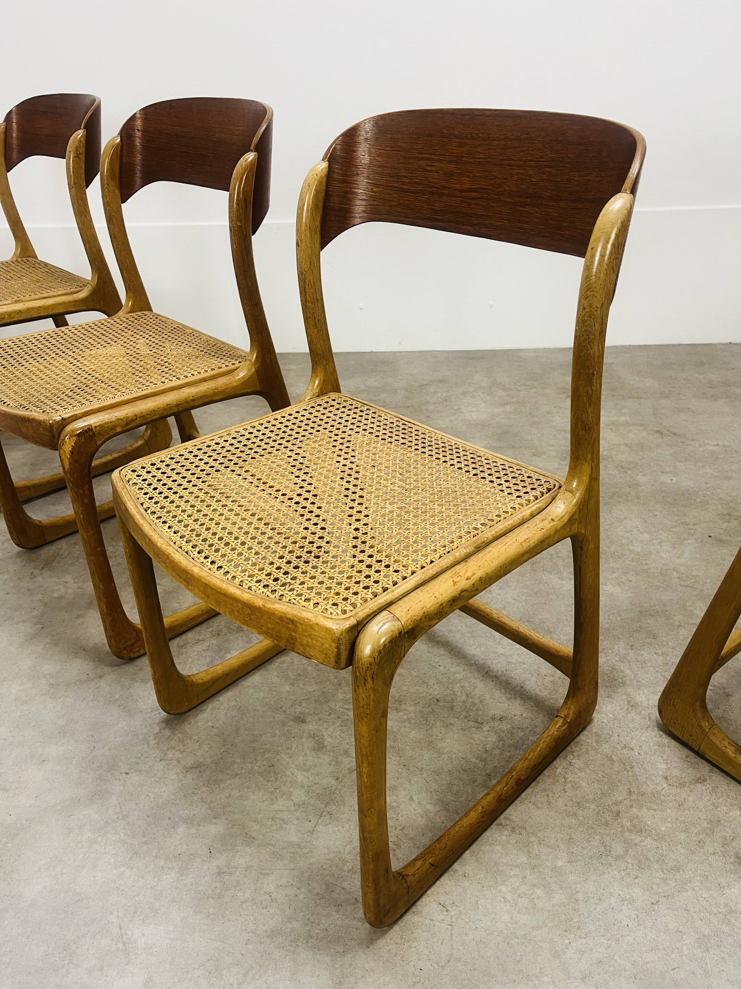 6 Baumann Bémol sled chairs in cane