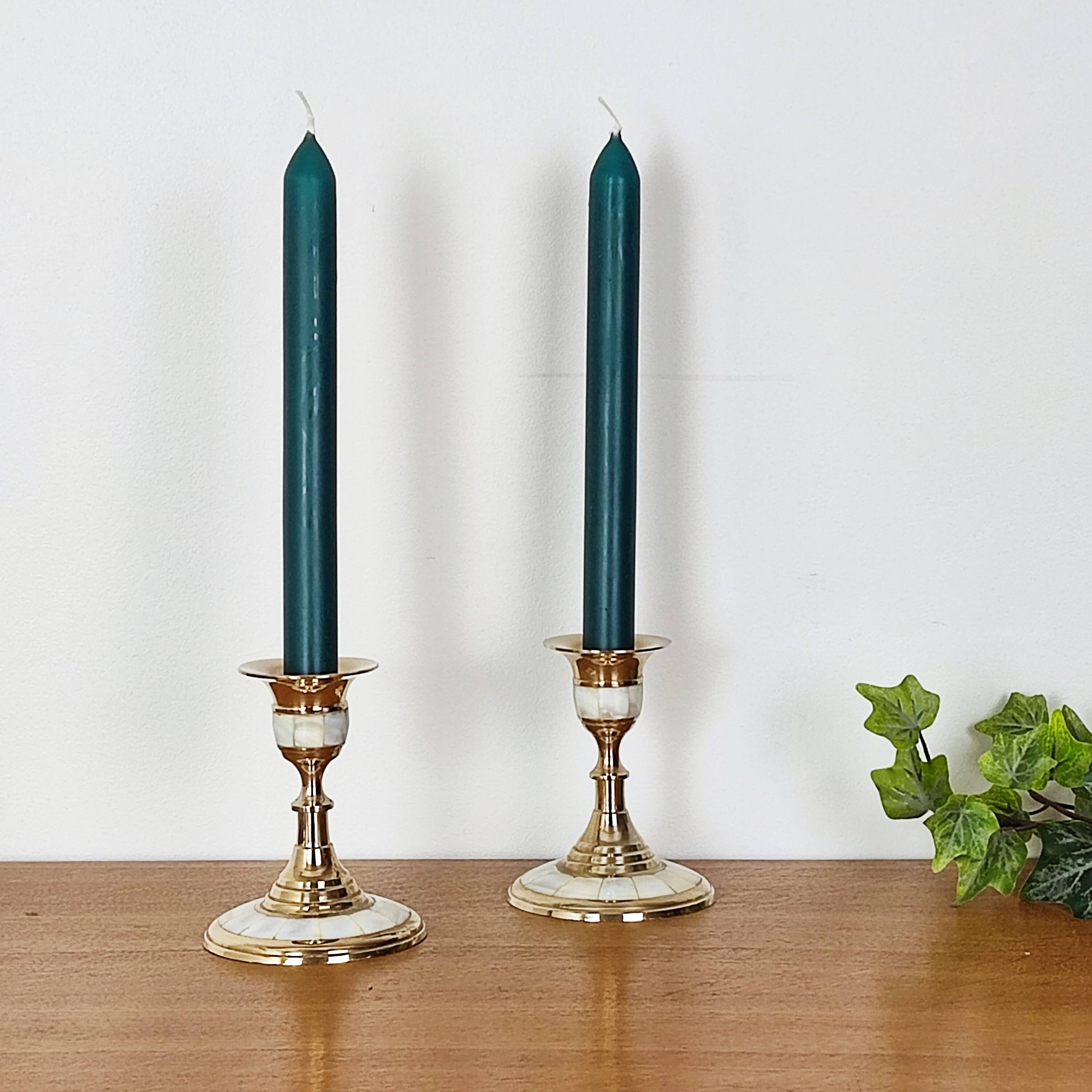 Brass and mother-of-pearl candle holders