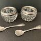2 salt pots and its 2 spoons Solid silver Minerva hallmark