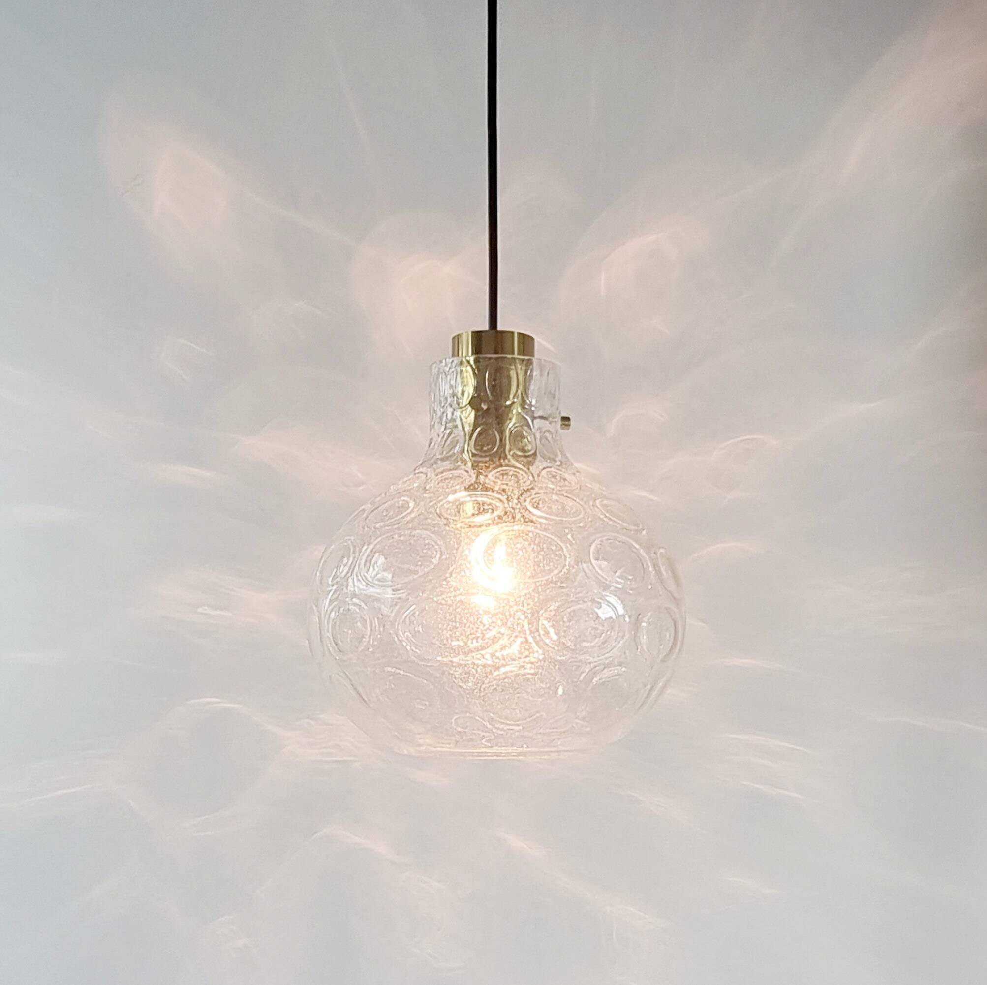 Mid-Century Bubble Glass & Brass Ceiling Light/Pendant by Helena Tynell for Limburg, Germany, 1960s