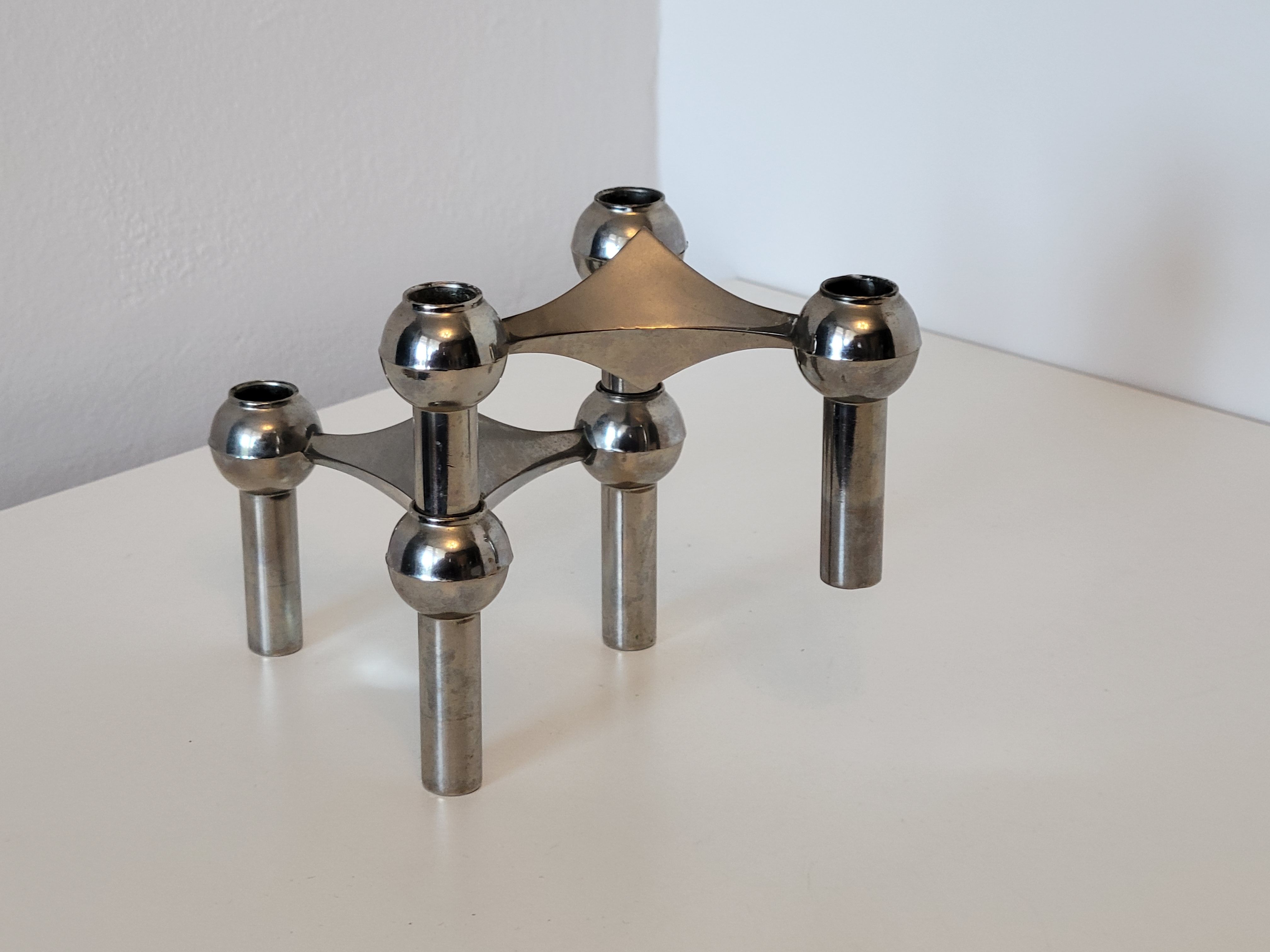 Pair of tripod candle holders design 60s NAGEL STOFF metal