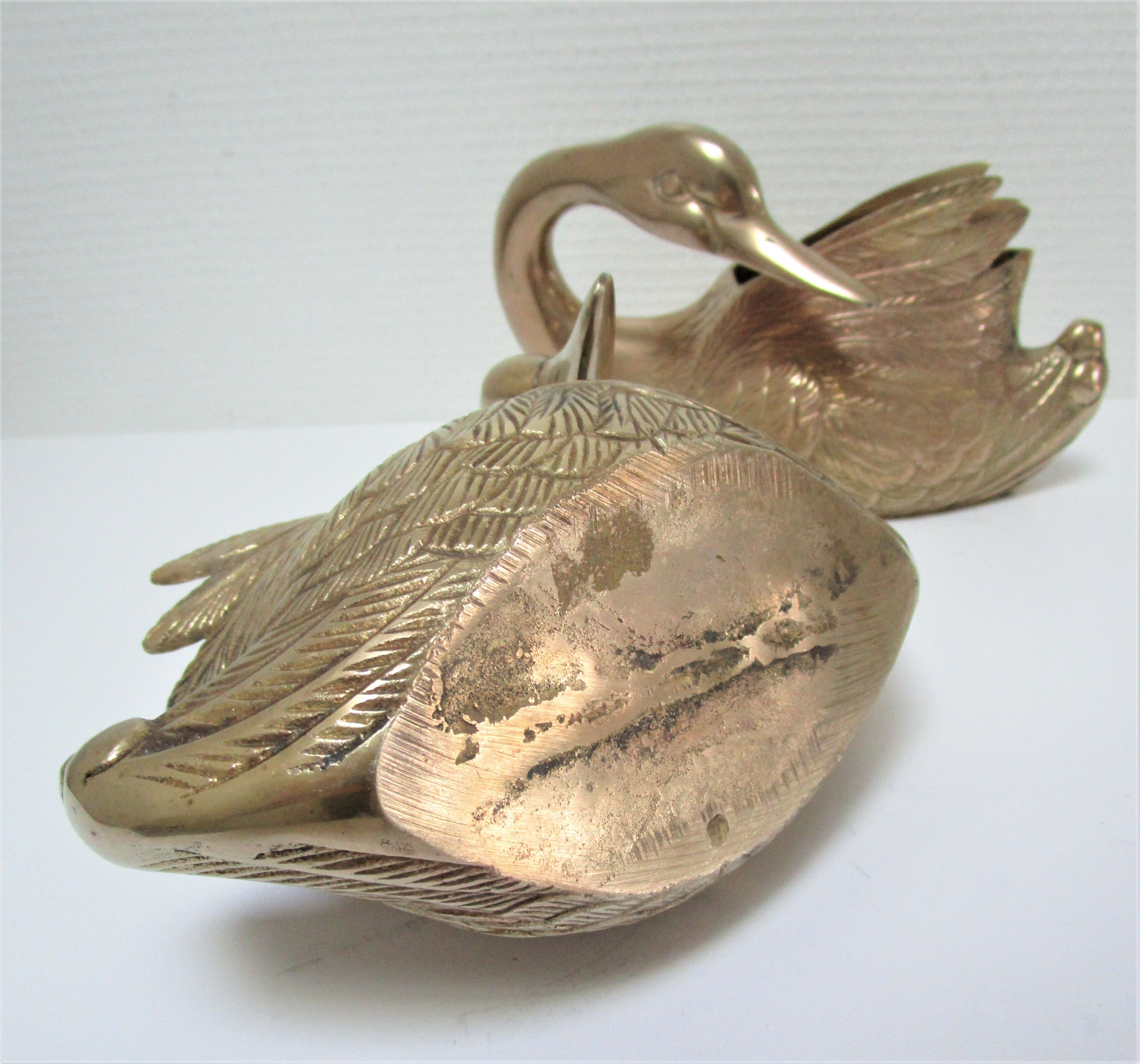 Two vintage solid brass brass zoomorphic pot pot cache