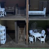 Wooden 1950s doll house with furniture