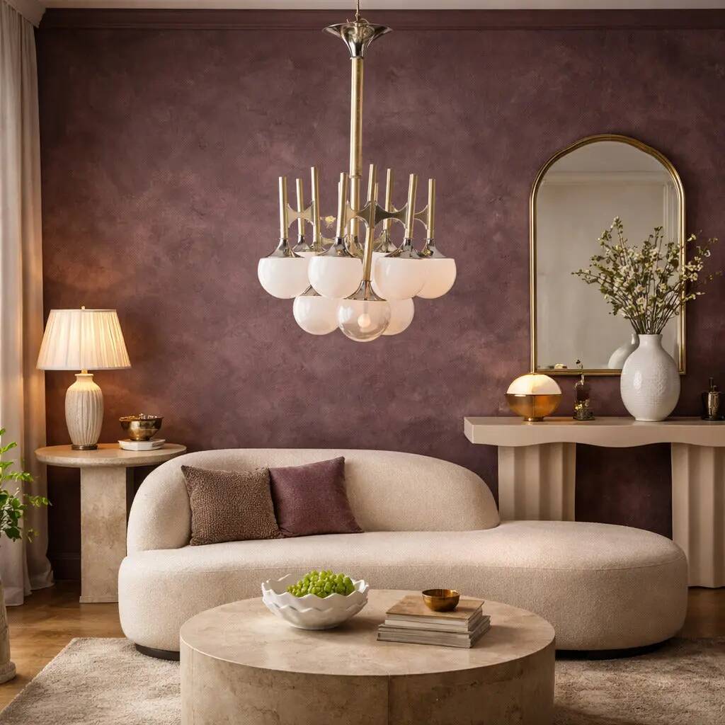 Vintage lacquered steel chandelier with glass spheres, Italy, 1960s-1970s.