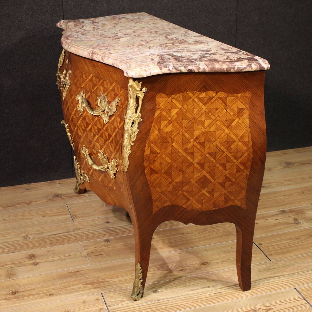 Commode française incrustée du XXe siècle avec plateau en marbre