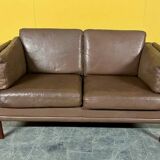 Canapé danois 2 places en cuir marron, 1970