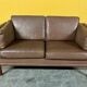 Danish vintage 2 seater brown leather sofa 1970s