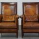 Vintage Art Deco Sheepskin High Back Armchair Set with Wood Finish