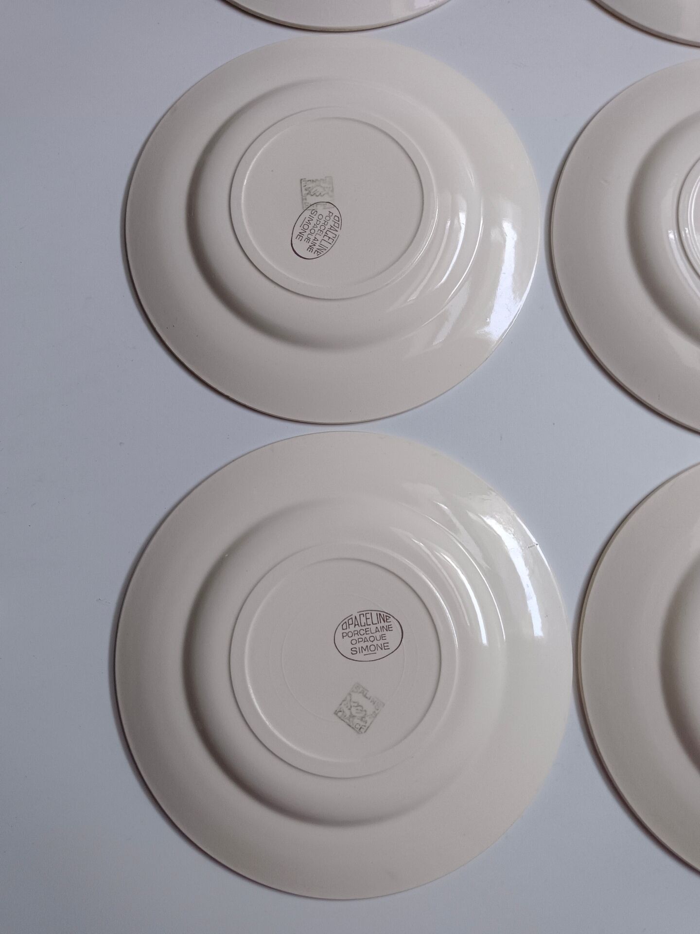 Set of 6 flat plates Salins model Simone beige with flowers.