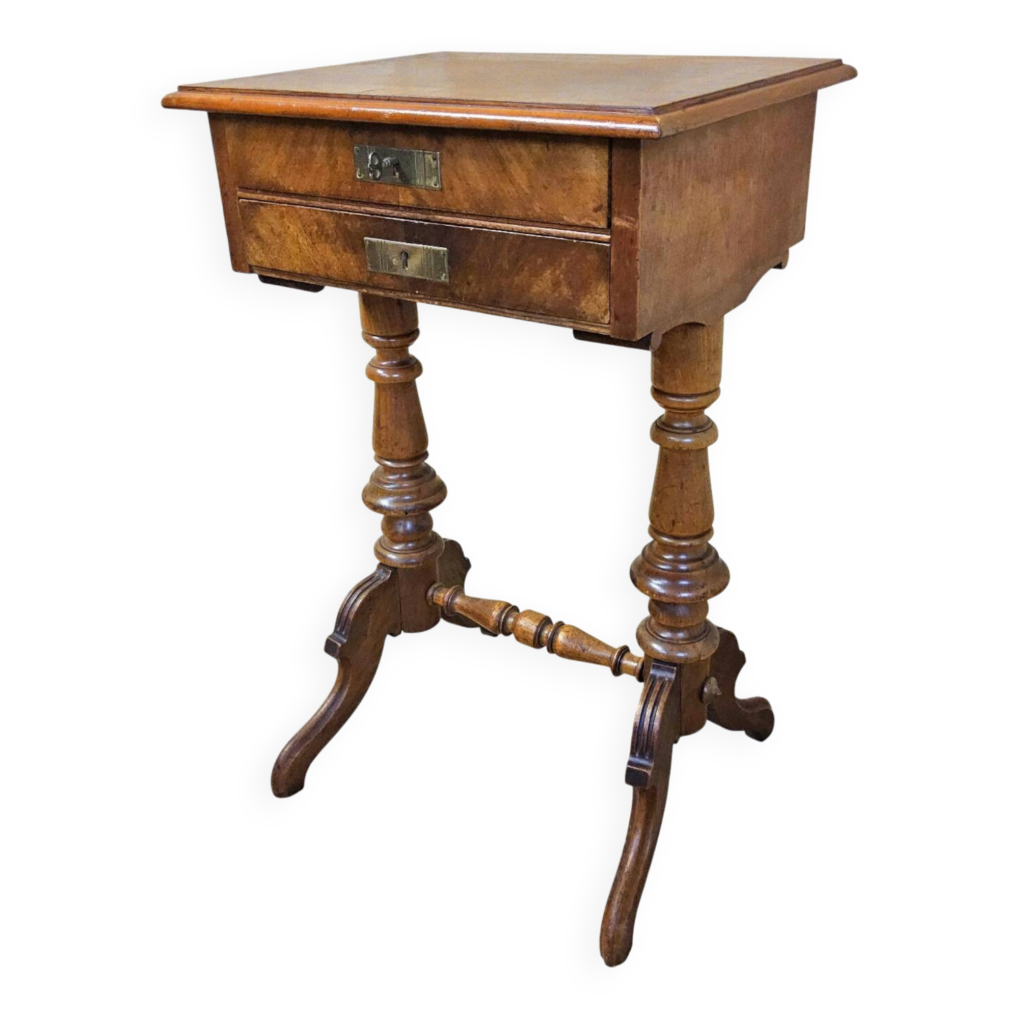 Antique walnut sewing table (19th century) Biedermeier side table