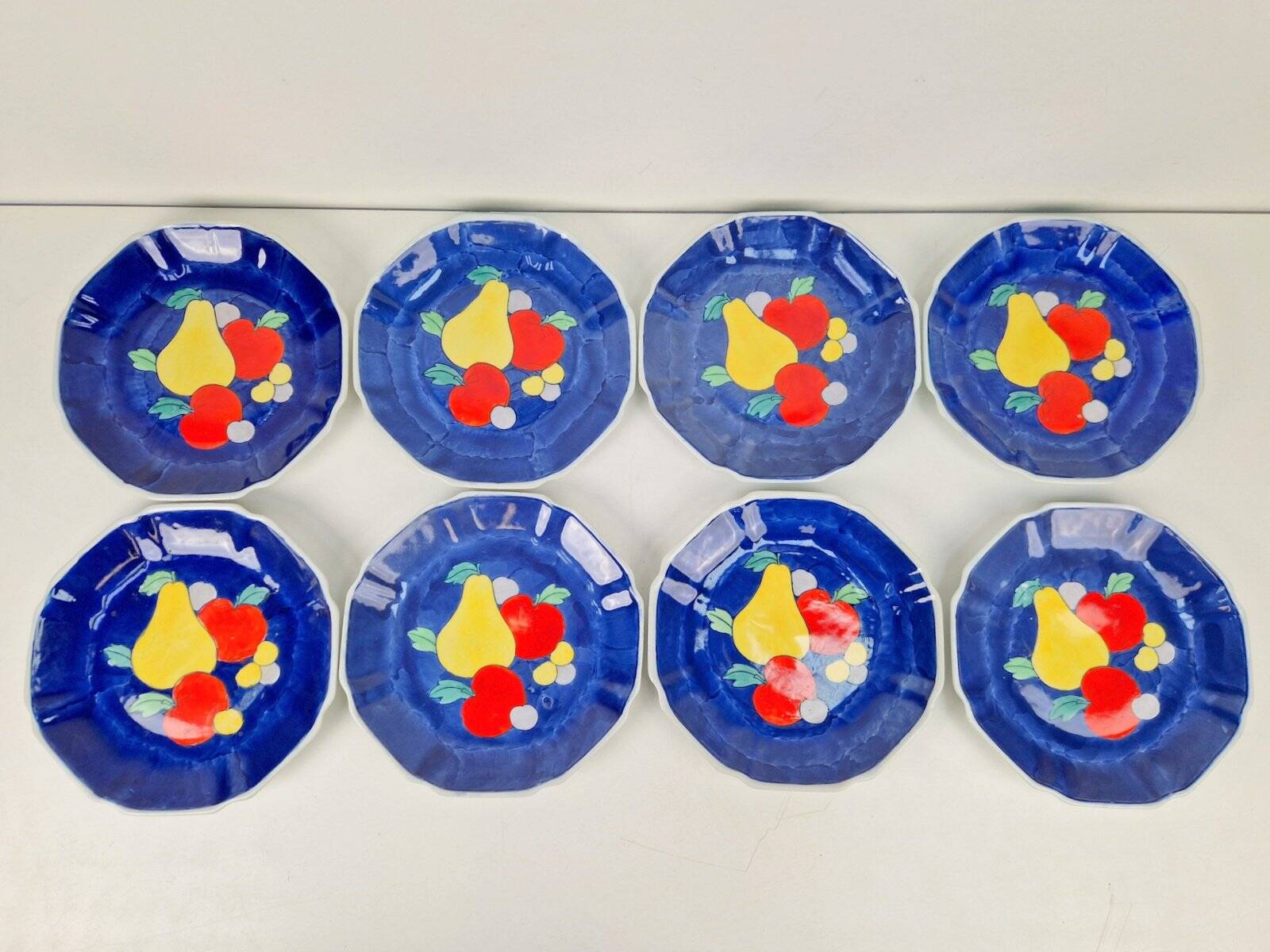 Vintage Hand-Painted Porcelain Fruit Plates, China, 1950s, Set of 8